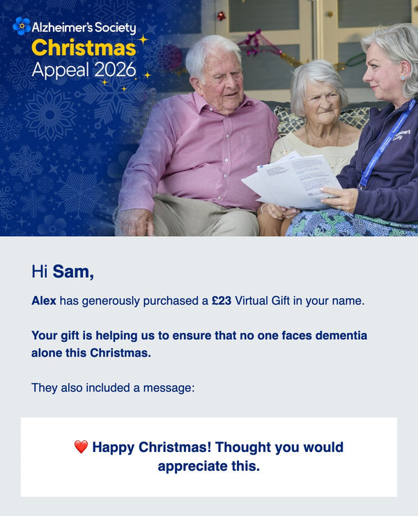 Example Virtual Gift email: a Christmas e-card with the buyer's personal message